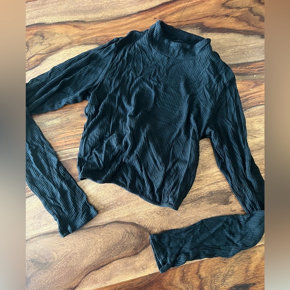 ALO YOGA Open Back Black Ribbed Long Sleeve Top Size S